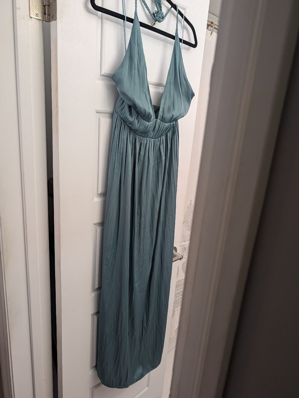 NWOT Zara Size M Elegant Sage Green Halter Maxi Dress PTP 15"